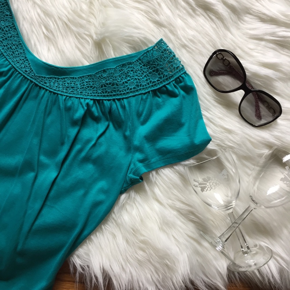 Ann Taylor Crochet Neckline Top